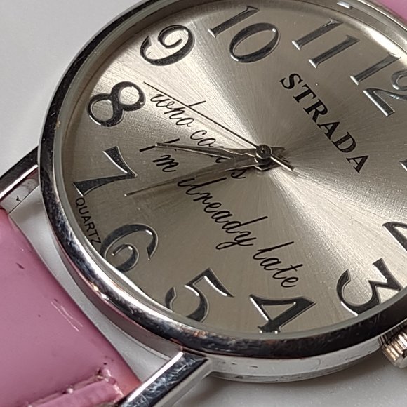 Who Cares I'm Already Late Watch With Pink Band - Picture 2 of 12